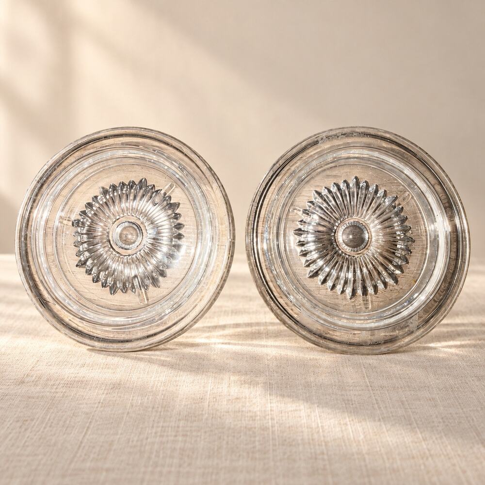 Pair of Clear Pressed Glass Sunburst Trinket Dishes